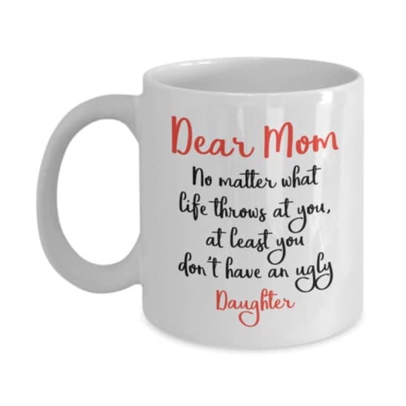 Dear Mom Coffee Mug – Hot Cocoa Ceramic Coffee Mug – Novelty Coffee Cup for Christmas & Anniversary Gift – White Mug for Beverage, Ceramic Mug 11Oz