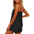 thumbnail image 5 of fheaev Pajama Set for Women Ruffle Trim Adjustable Spaghetti Strap Cami And Drawstring Waist Shorts Sleepwear L Black, 5 of 6
