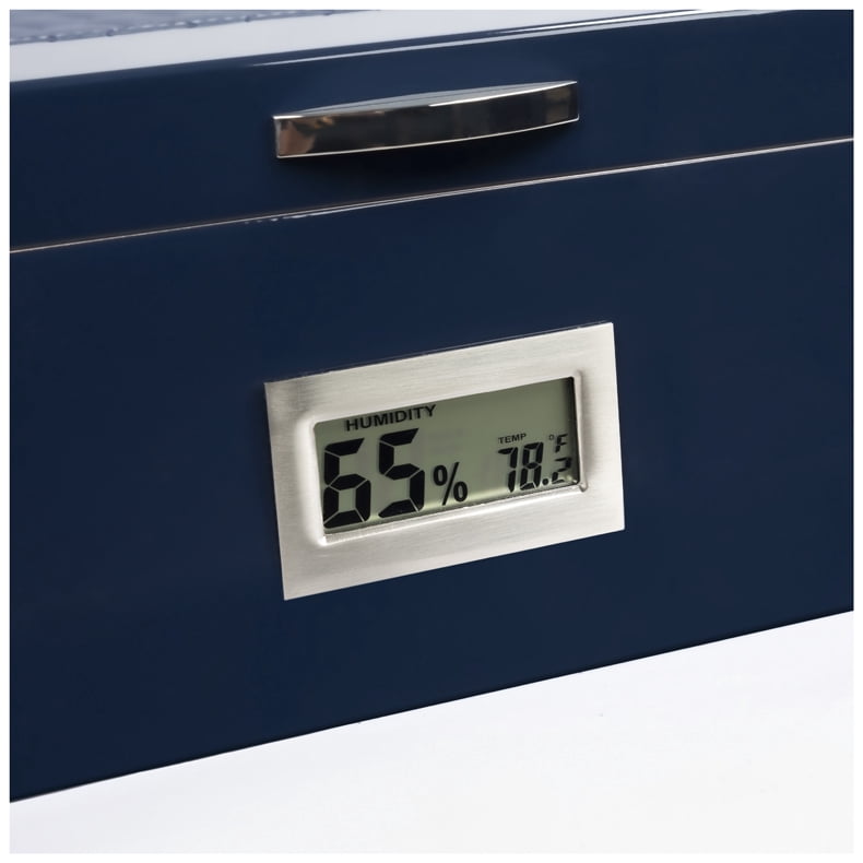 Prestige Import Group - Hampton Diamond Stitch Leather & Lacquer Finish Cigar Humidor - Capacity: Up to 200 - Color: Royal Blue