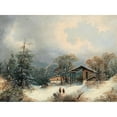 thumbnail image 2 of Albert Lang 14x11 Black Ornate Wood Framed Double Matted Museum Art Print Titled: Winter Landscape with Decorative Figures, 2 of 5