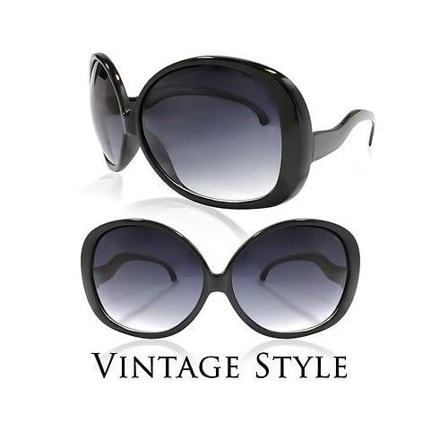 Classic Vintage Retro Style SUN GLASSES Large Thick Round Black Frame Dark Lens 