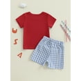 thumbnail image 5 of Baby Toddler Boys Summer Clothes for 4th of July, 6 12 18 24 Months 2T 3T 4T Short Sleeve Embroidery Truck T-shirt with Plaid Shorts for Independence Day, 5 of 9