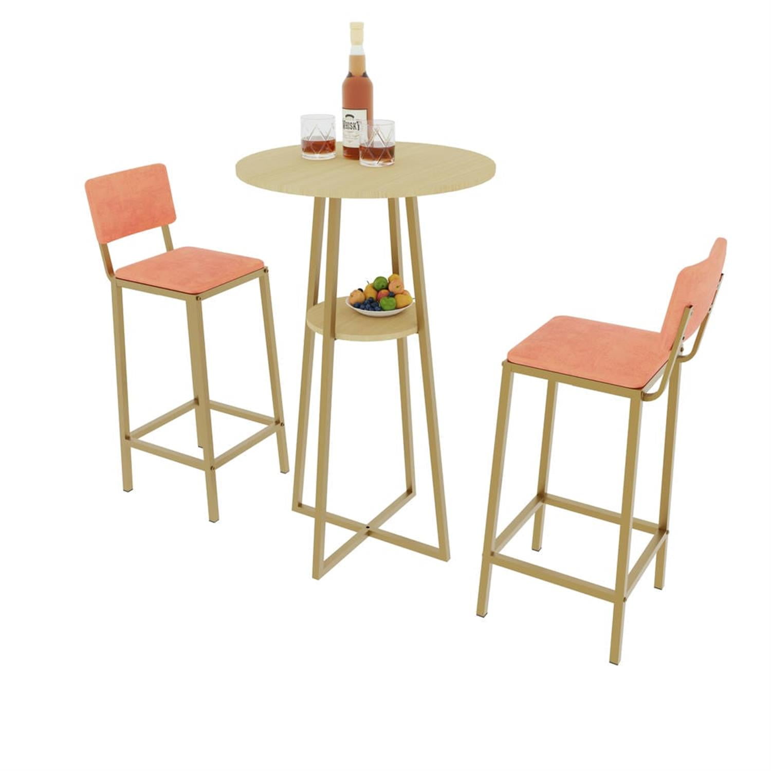 Demi Bonn 3-Piece Dining Table Set with 2 Upholstered Chairs and Storage, Kitchen Bar Table Furniture Sets for Dining Room, Apartment, Orange