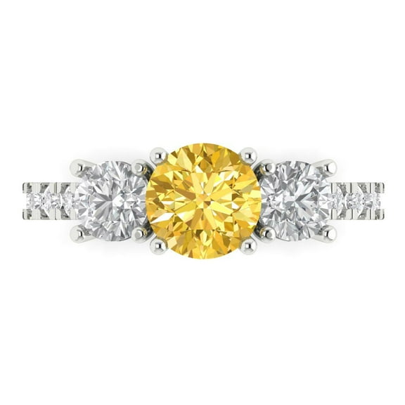 1.97 ctw 3 Stone Anniversary Ring for Women | Round Cut Simulated Yellow Diamond | Hyperallergenic Solid 14K White Gold