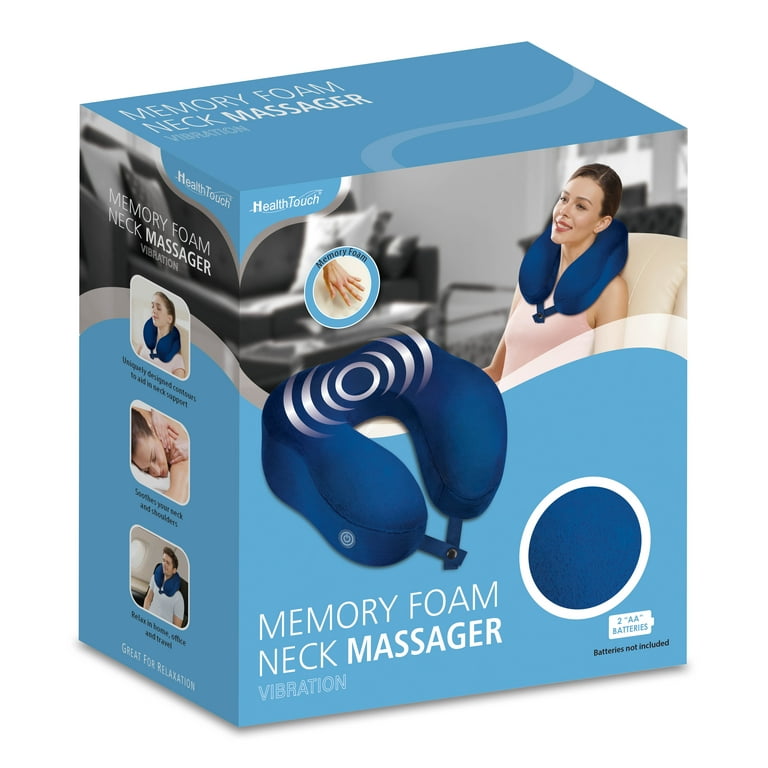 Health Touch Memory Foam Neck Massager Vibrating Blue Pillow