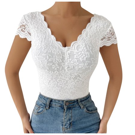 

DORKASM Women s Tummy Control Shapewear Thong Tummy Control Body Shaper Eyelash Lace Seamless Bodysuit Short Sleeve Shapewear S