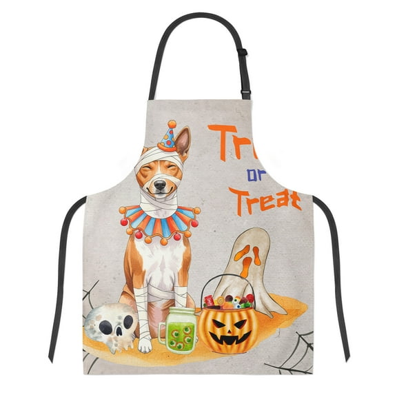 Trick or Treat Basenji Funny Mummy Cosplay Pumpkin Candy Basket Apron African Barkless Dog Lover for Cooking Grilling Baking Painting Gardening - 12016