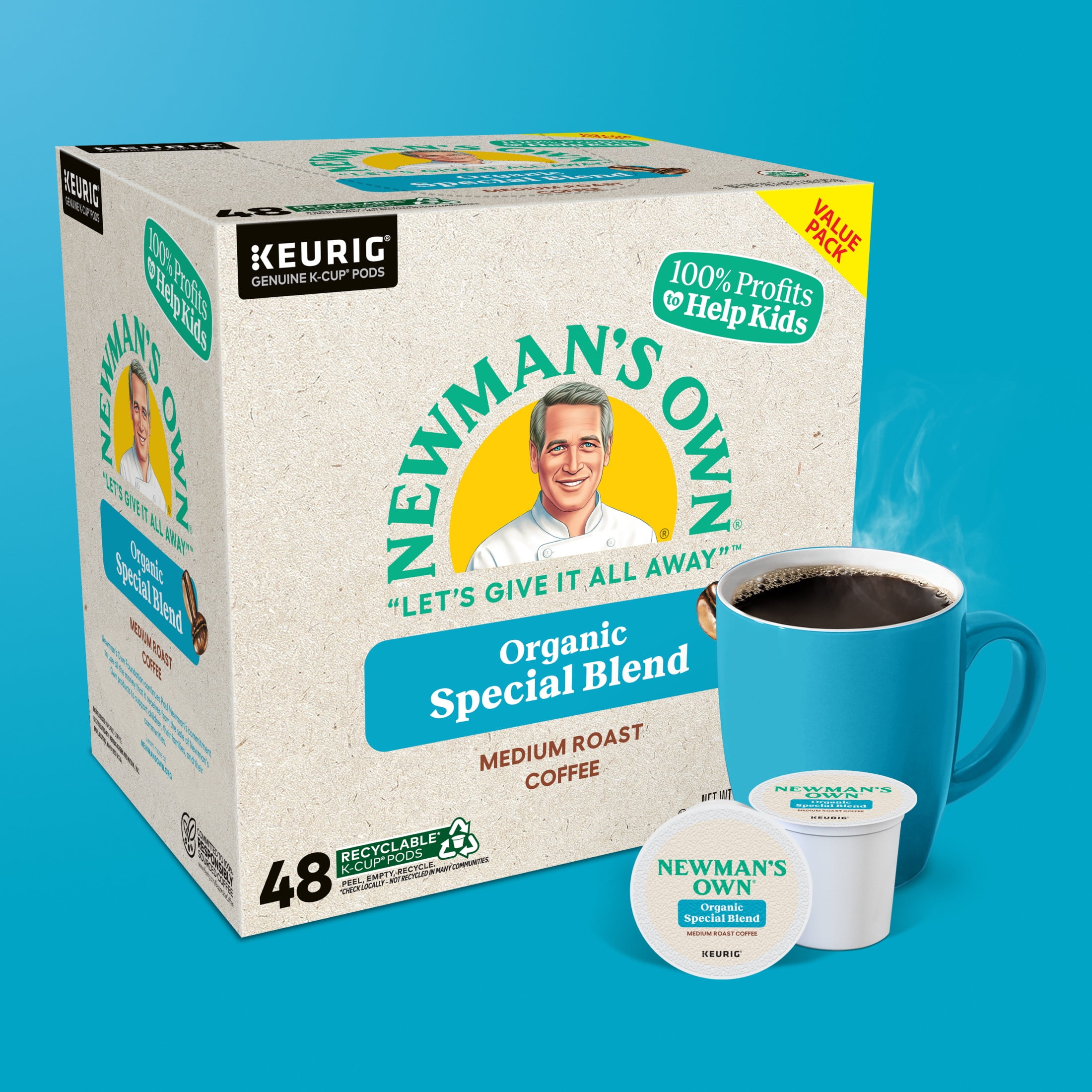 Newman's Own Organics Special Blend K-Cup Coffee Pods, Medium Roast, 48 Count for Keurig Brewers