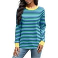 thumbnail image 5 of Patlollav Womens Fashionable Loose Casual Striped Color Blocking Round Neck Long Sleeved Tops, 5 of 5