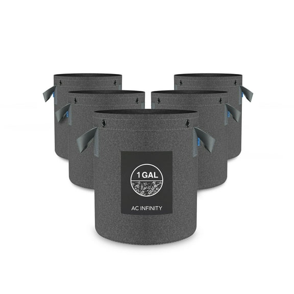 AC Infinity Heavy Duty Fabric Pots, 1 Gallon Aeration Reusable Grow Bags 5-Pack with 500G Thick Nonwoven Fabric and Multi-Purpose Rings, for Low Stress Plant Training Fruits, Vegetables, and Flowers