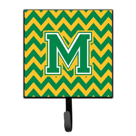 Letter M Chevron Green and Gold Leash or Key Holder