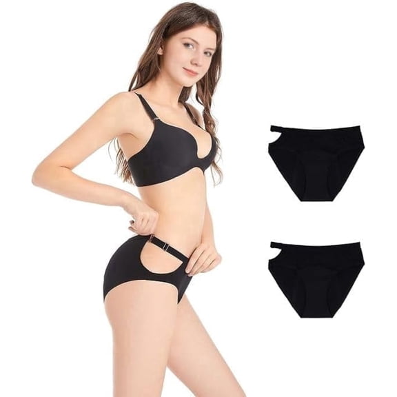 Maxim® Organic Cotton Period Underwear for Women, Heavy Absorbency, Adjustable Waistband (Fits M-L), Reusable Leakproof Bikini Panties (Black, 1 Pc)