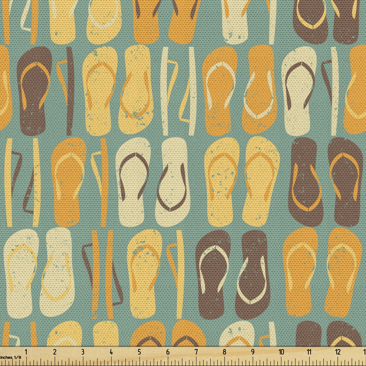 Beach Fabric by the Yard Weathered Looking Pattern with Flip Flops