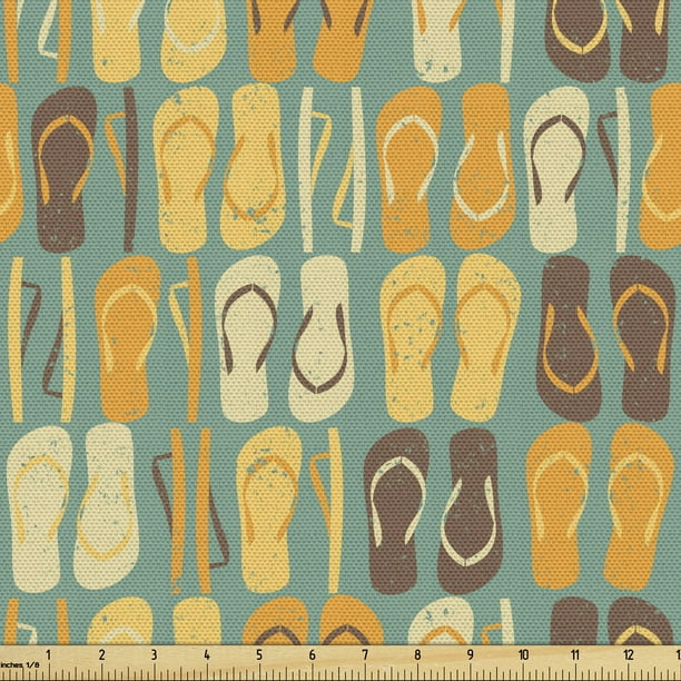 Beach Fabric by the Yard Weathered Looking Pattern with Flip Flops
