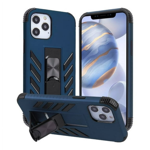 Apple iPhone 12 Pro, iPhone 12 /6.1" [Shockproof] Tough Rugged Rubber Dual Layer Armor Protective, Metal for Car Mount Hybrid Kickstand Military [Blue] Phone Cover Fit iPhone 12 / 12 PRO