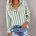 thumbnail image 2 of ABATAB Womens Button down Stripe Printed Shirts Cotton Linen Long Sleeve Classic Blouses Casual Collared Work Shirts Tops with Pockets(Large,Green), 2 of 5