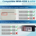 thumbnail image 4 of 65W Laptop Charger for HP Envy 13, 15, 17 and Envy X360 15t, 15m, 17m with 4.5 x 3mm Blue Tip, 4 of 7
