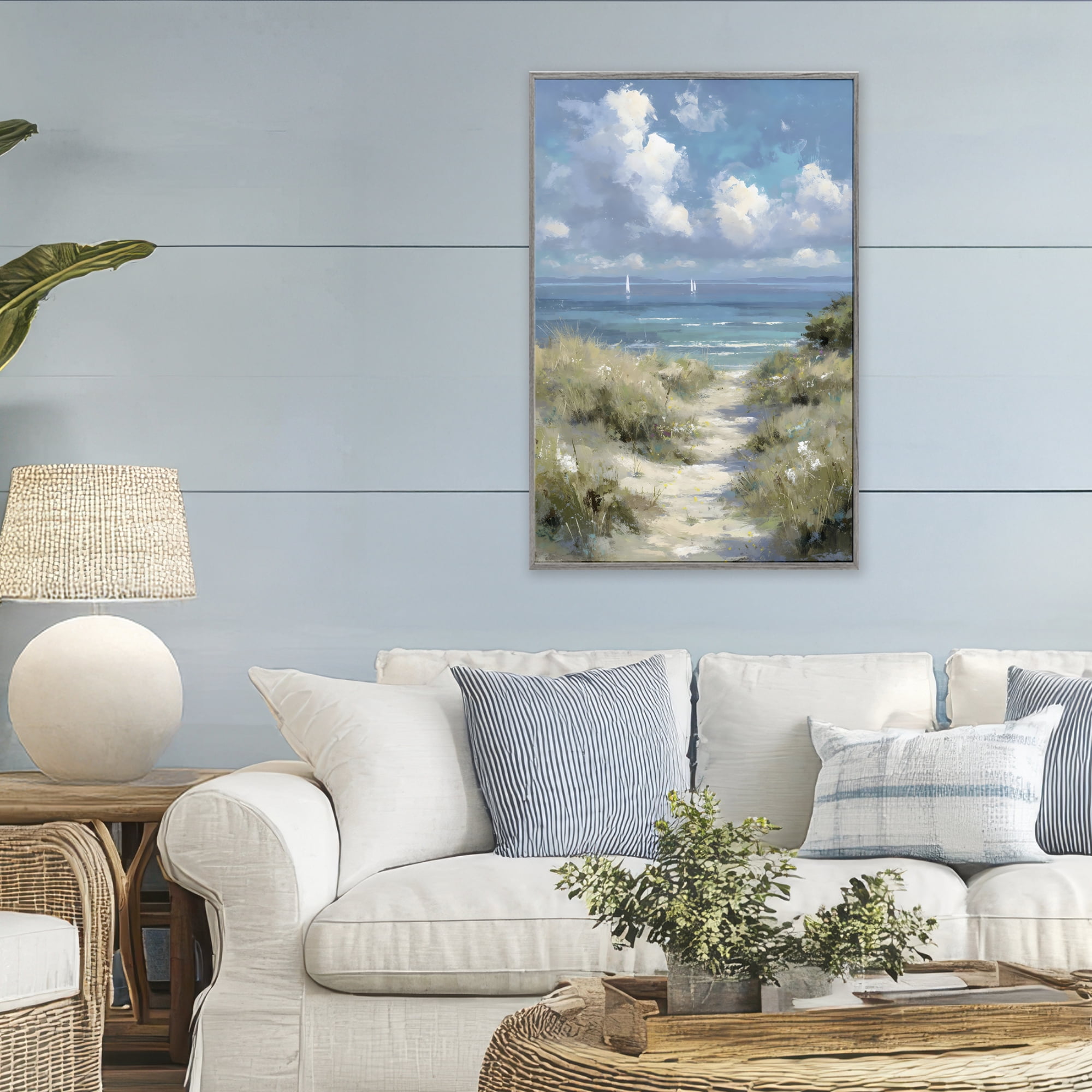 Stupell Industries Impressionist Clouds over Beach Path Gray Framed Giclee Art, design by Petal Prints Design