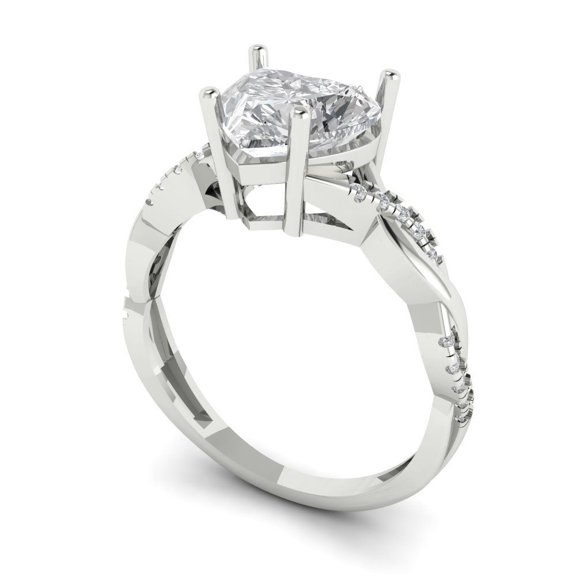 2.1 ct heart cut clear Zircon 14k white gold Bridal Wedding Engagement Promise Anniversary Ring for Women size 4.25