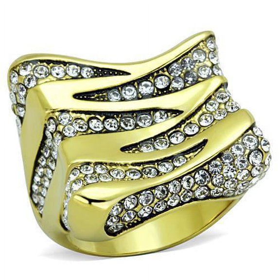 IP Gold(Ion Plating) Stainless Steel Ring with Top Grade Crystal in Clear for Women Clear Stone Color Style TK1709 Size 10