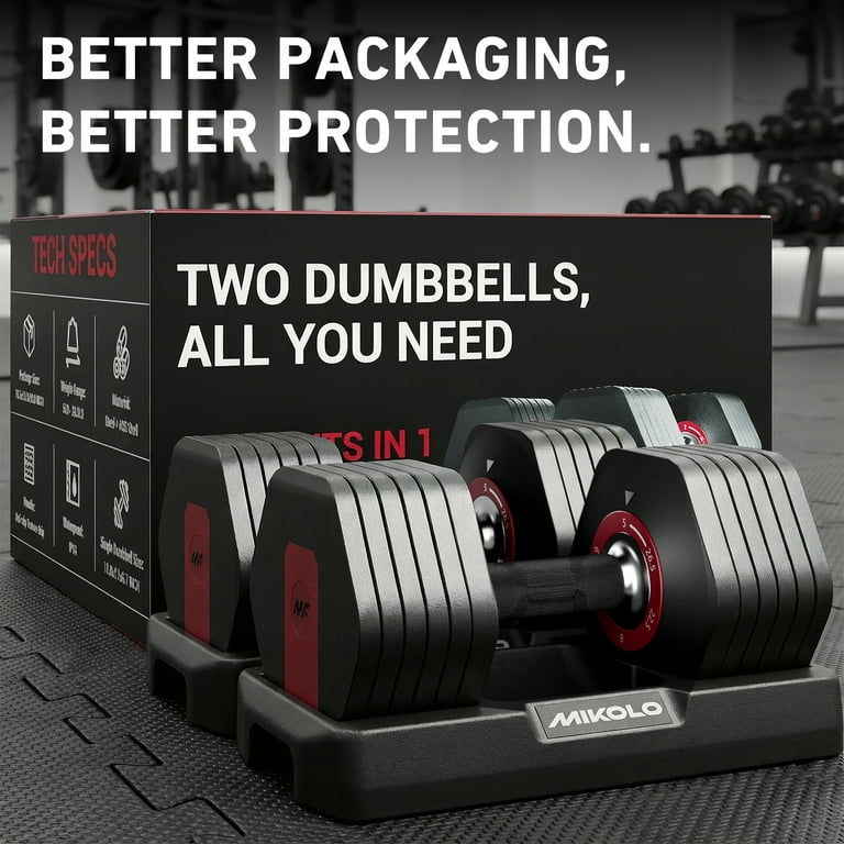 Mikolo 53LB Adjustable Dumbbell Set, 6-in-1 Compact Weight Set, 5
