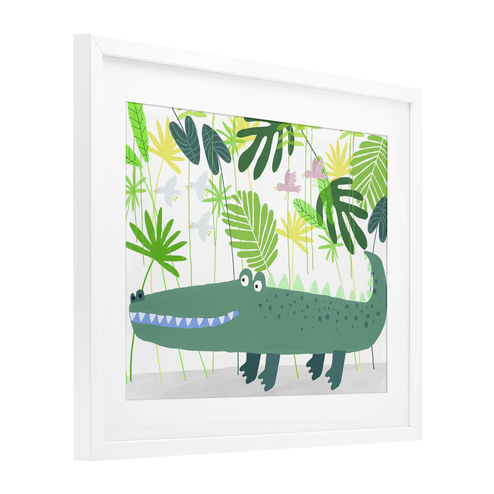 Stupell Industries Crocodile Jungle & Leaves White Framed Print Under Glass, design by Carla Daly