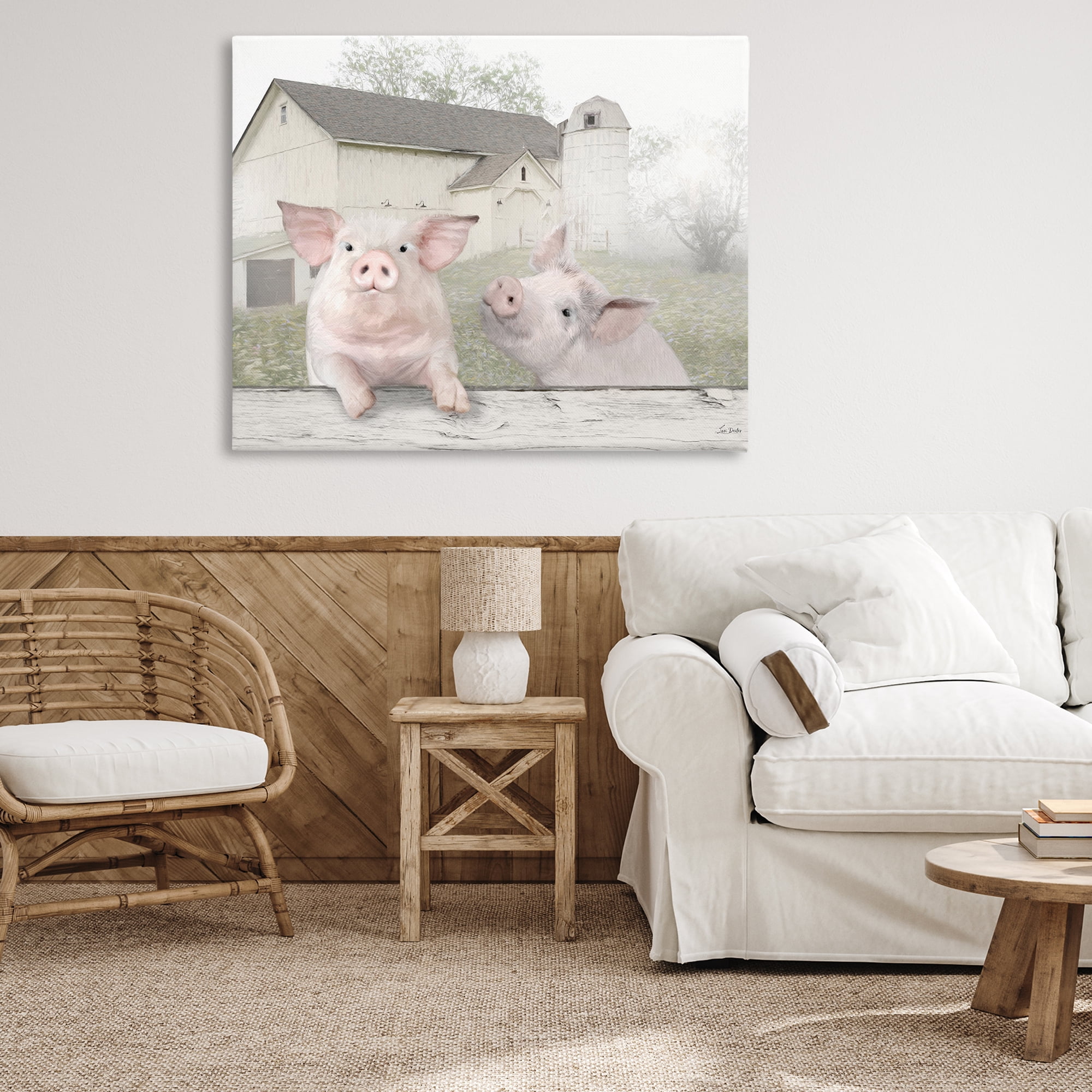 Stupell Industries Piglets Farm Scenery Animals & Insects Painting Gallery Wrapped Canvas Art Print Wall Art, 48 x 36