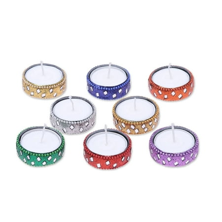 

Novica-NOVICA Handmade Aluminum and glass tea lights Glamour Aglow set of 8 (India) - Multi - 0.8*1.8