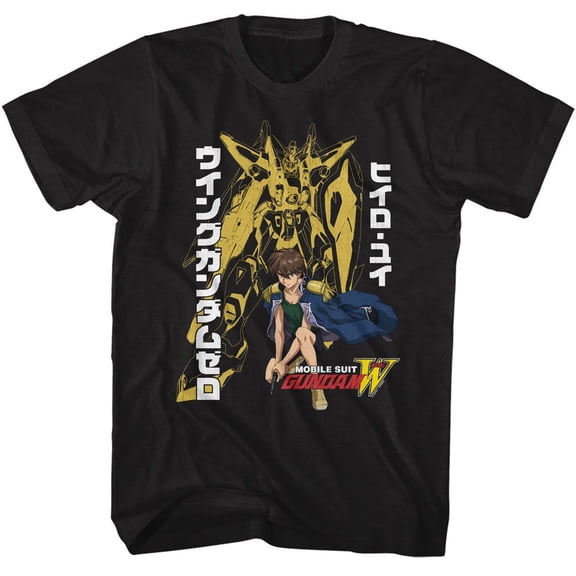 Gundam Heero Yuy And Wing Gundam Zero Black Adult T-Shirt M