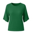thumbnail image 6 of GERsome Women's 3/4 Sleeve Shirts Ribbed Knit Tops Round Neck Loose Fit Tunic Blouse Casual Summer Tee Green L, 6 of 7