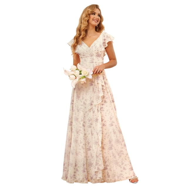 Vestido de dama de honor TIRAS simple con cintura imperial y cuello en V con abertura