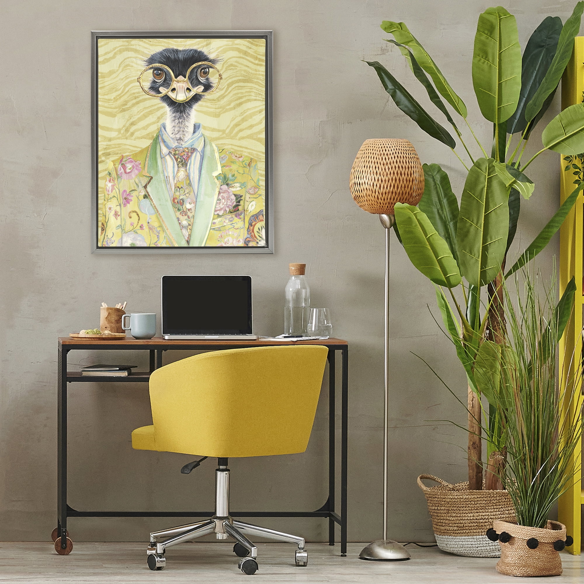 Stupell Industries Dandy Ostrich Portrait Gray Framed Floater Canvas Wall Art, design by Svetlana Aleynikova