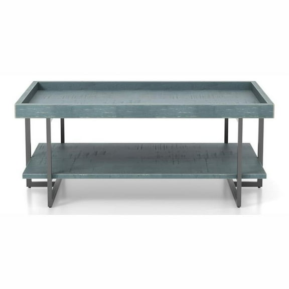 Furniture of America Humere Wood 1-Shelf Coffee Table in Antique Blue