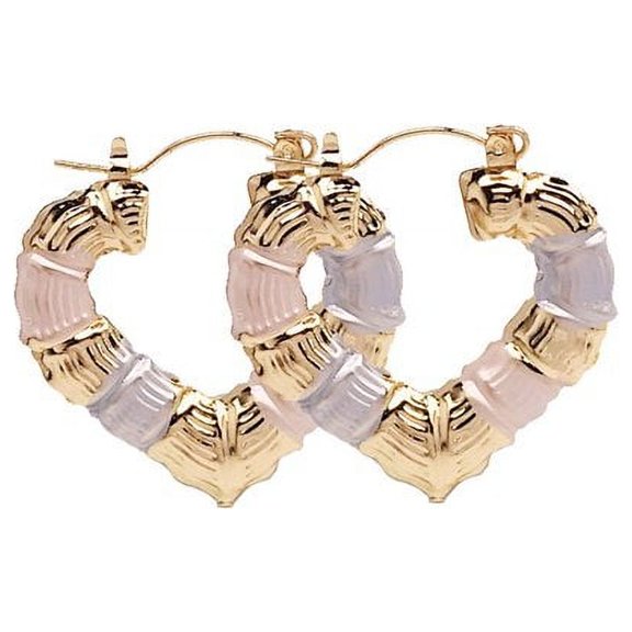 Women's Hugs & Kisses XOXO 18k Real Gold Plated Layered Hoop Bamboo Earrings set Heart Shaped 40mm