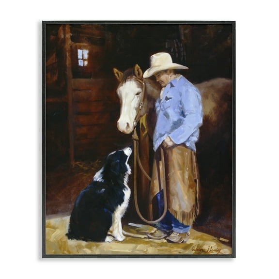 Stupell Industries Cowboy with Horse & Dog People Painting Black Framed Art Print Wall Art, 11 x 14