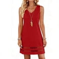 thumbnail image 4 of Uscallm Women's V Neck Sleeveless Mini Lace Boho Casual A-Line Party Dresses Summer Short Flowy Sundress, Red S, 4 of 6