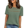 thumbnail image 5 of AKOEE Women's Waffle Knit Tops Hollow Out Lace Patchwork Crewneck T-Shirts Short/Long Sleeve Thin Base Sweater (XL, Green|Short-Sleeve), 5 of 5