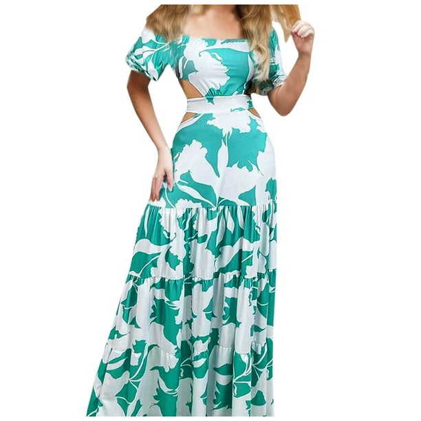 Gibobby Vestido de verano casual para mujer Vestido cómodo para mujer Color sólido Espalda abierta Elegancia Sexy Fuera del hombro Fiesta Clubwear Noche Volant(Verde de menta,G)