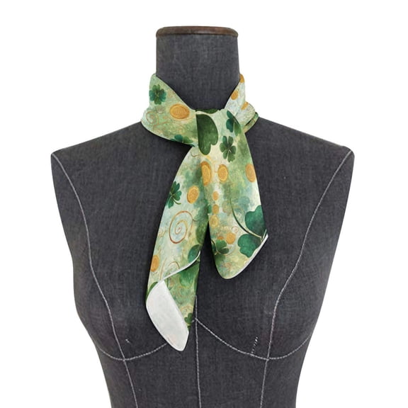Square Scarf 24x24 Inch Lucky Clover Coin Pattern Silky Satin Sun Protection Neck Scarf for Women Multi-Purpose Head Wrap Bandana for Hair Bag Decoration