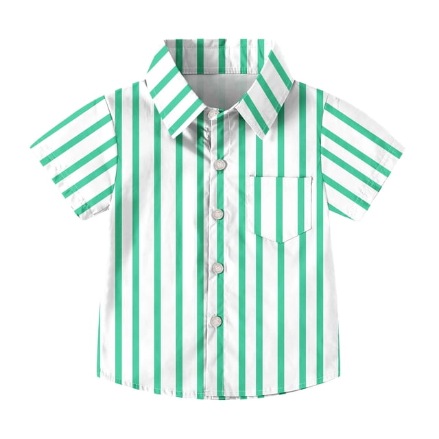Chemise d'Uniforme Scolaire à Manches Courtes pour Enfants, Imprimé à Rayures avec Poche, Mélange de Polyester, Col Rond, Coupe Décontractée, Tissu Respirant