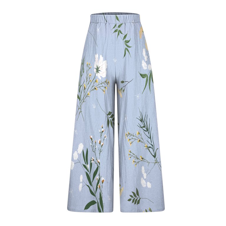 onlyliua Wide Leg Pants for Women Casual Palazzo Pants Graphic Print High  Waisted Boho Floral Print Pants #3 