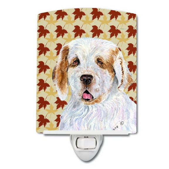 Caroline's Treasures SS4356CNL Clumber Spaniel Fall Leaves Portrait Ceramic Night Light, 6x4x3", multicolor