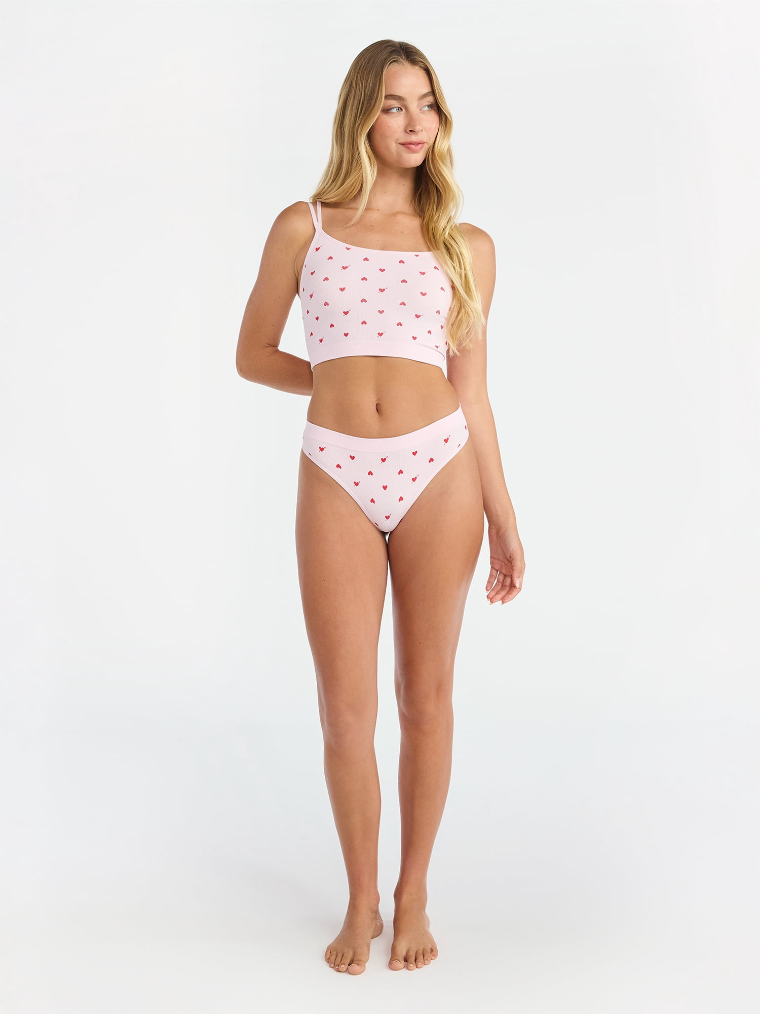 No Boundaries Seamless Cami Bra and Thong Panties Set, 2 Piece, Women's XS-XXXL