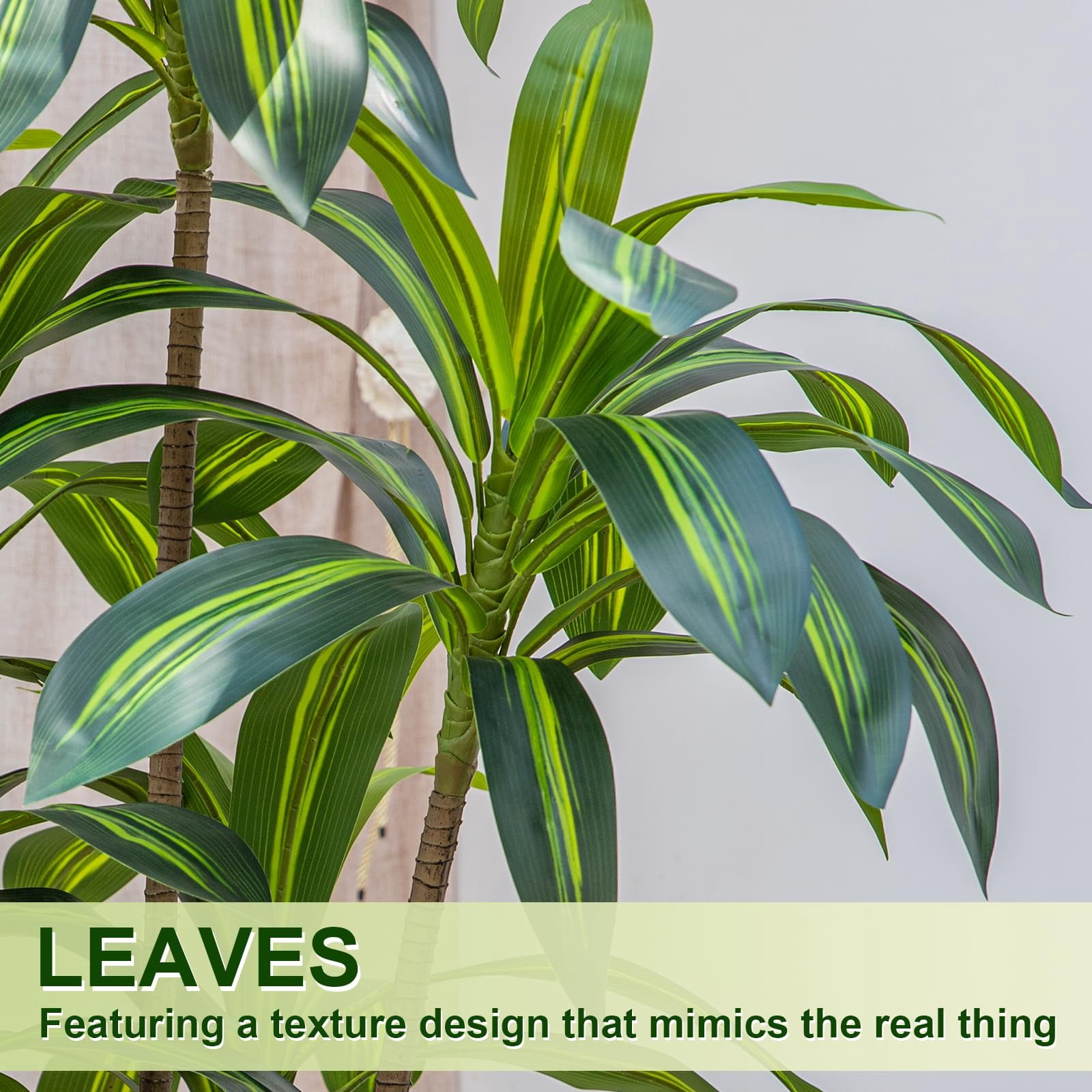 ROMSWI Dracaena Artificial Tree 5ft Tall Pre Potted Dracaena Trees with White Tall Square Planter for Indoor Outdoor Home Office Decor