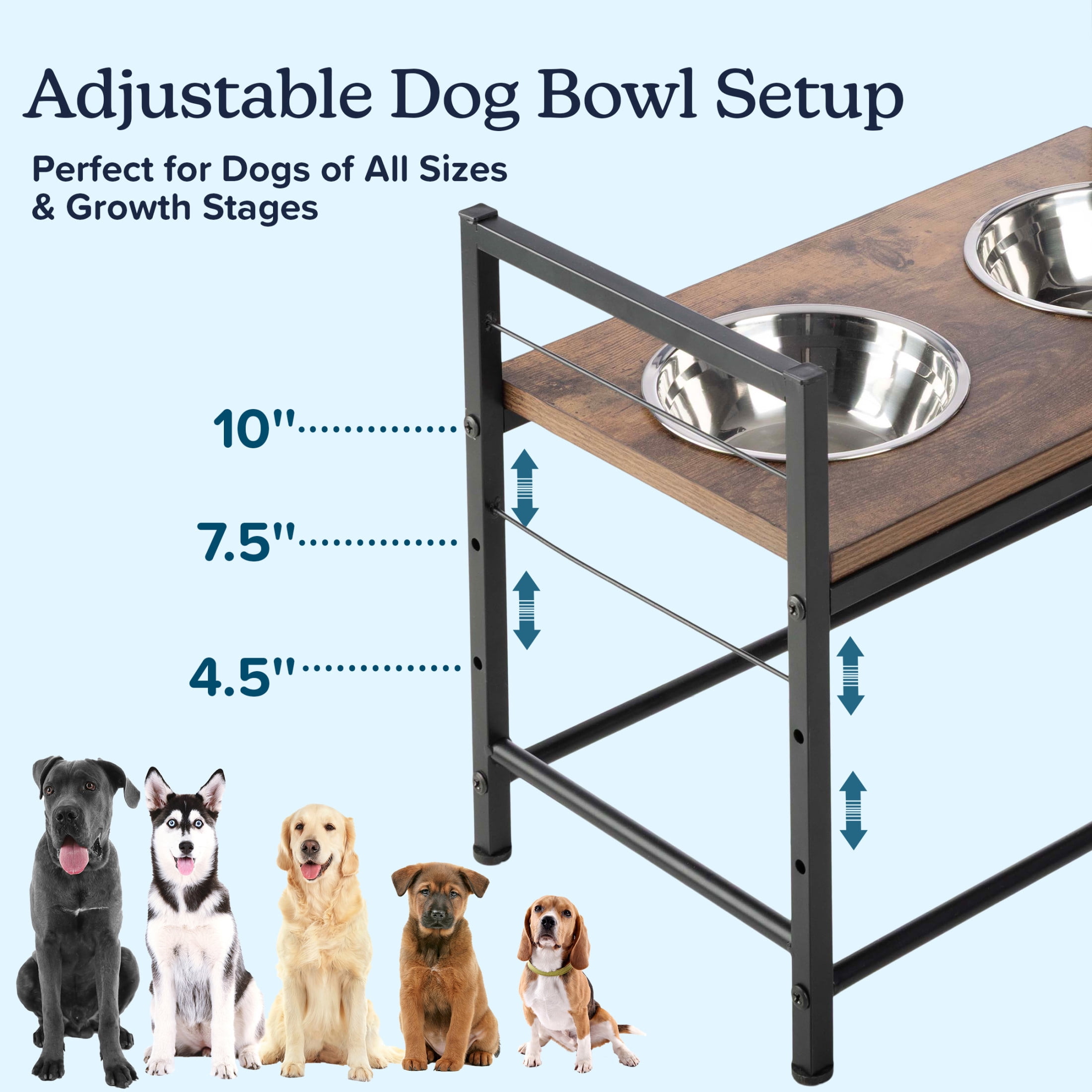 PETMAKER Elevated Dog Bowl Stand with Storage, Toy Bin Basket, and Bowls