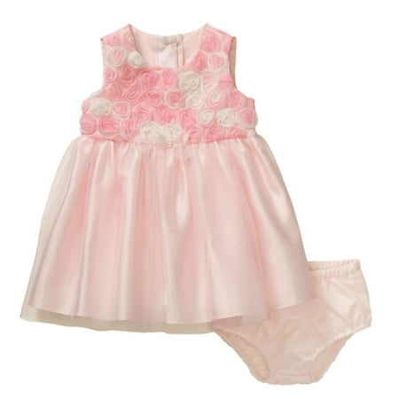 Pink Satin Rosette - Infant Girls Pink Rosette Satin & Tulle Easter & Holiday Baby Dress