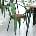 thumbnail image 3 of BizChair Commercial Grade Green Metal Indoor-Outdoor Chair with Arms with Teak Poly Resin Wood Seat, 3 of 13