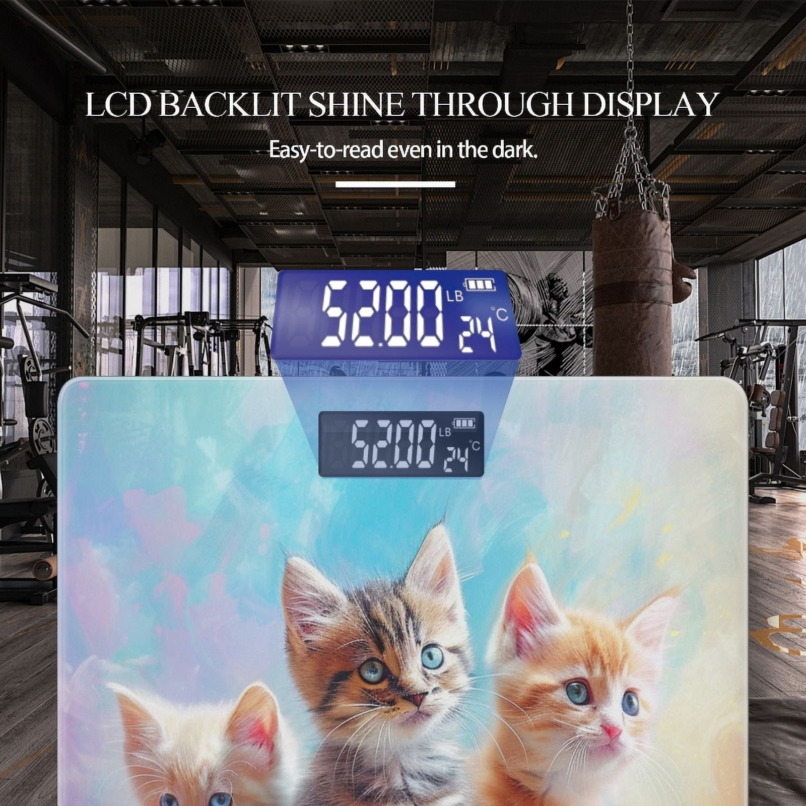 High Precision Body Weight Scale Smart Bathroom Scales with Large LCD Display(400lbs),Decorative for Bedroom-Cute Adorable Baby Kittens Sitting Together, With Soft