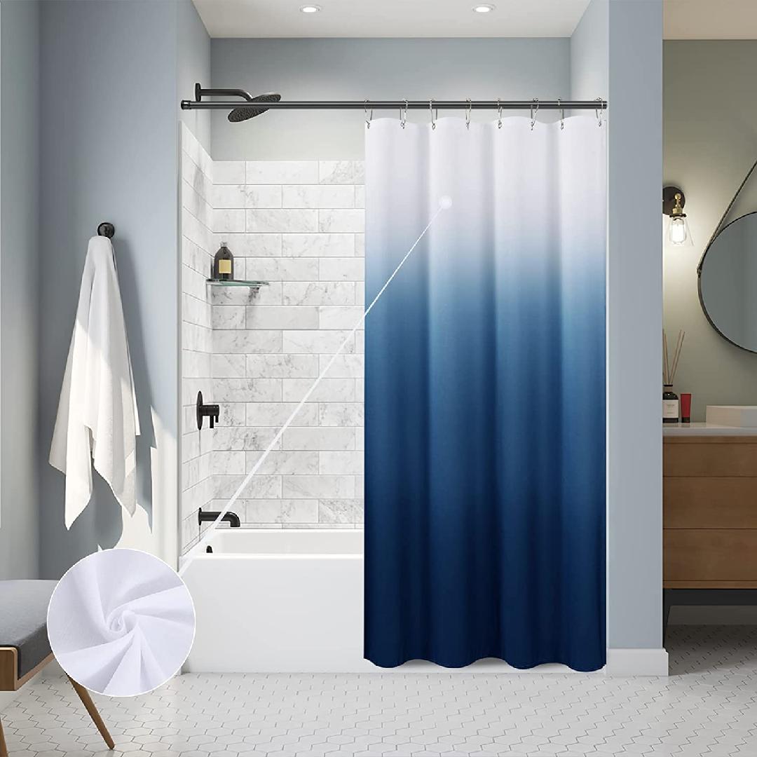 Navy Blue and White 54x72 Shower Curtain Set Ombre Shower Curtain