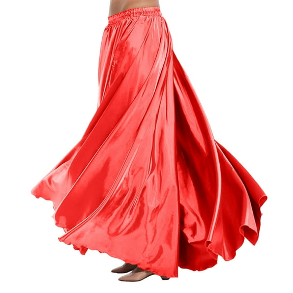 UJNDER Belly Dance Skirt Flowy Performance Skirt With Elastic Waistband Stage Show Practice Casual Red One Size